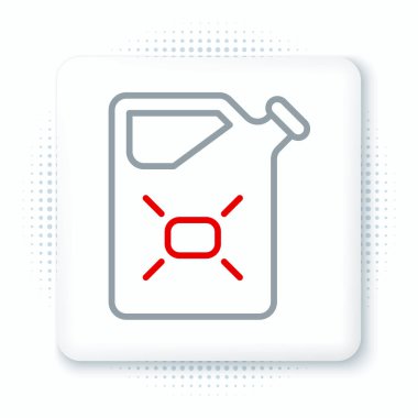 Beyaz arka planda izole edilmiş yanıcı sıvılar için çizgi kutusu. Yağ ya da biyoyakıt, patlayıcı kimyasallar, tehlikeli maddeler. Renkli taslak konsepti. Vektör.