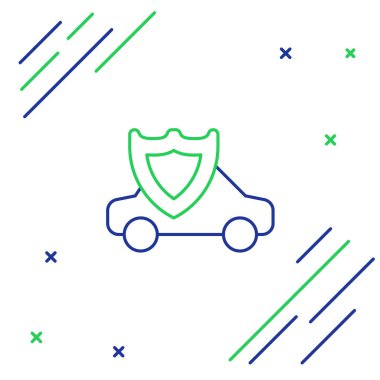 Beyaz arka planda kalkan simgesi olan çizgi vagonu izole edildi. Sigorta konsepti. Güvenlik, güvenlik, koruma, konsept koruma. Renkli taslak konsepti. Vektör.