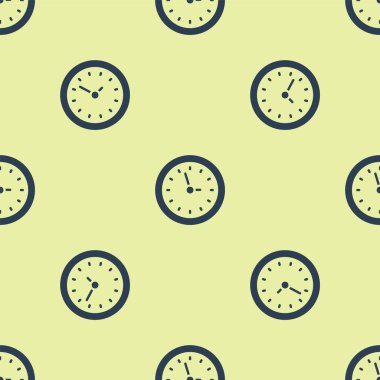 Mavi Saat simgesi sarı arkaplandaki kusursuz deseni izole etti. Zaman sembolü. Vektör.