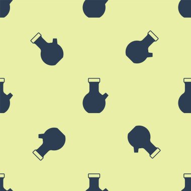 Mavi test tüpü ve kimyasal test ikonu sarı arka planda izole edilmiş pürüzsüz desen. Laboratuvar cam levhası. Vektör.