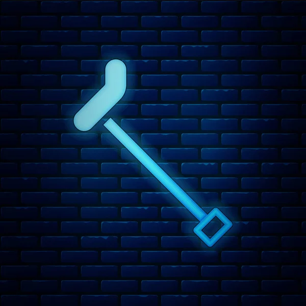 Glowing Neon Walking Stick Cane Icon Isolated Brick Wall Background — Stock Vector
