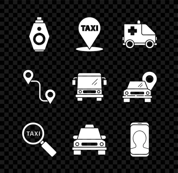 Set Clé Voiture Avec Télécommande Pointeur Carte Taxi Ambulance Voiture — Image vectorielle