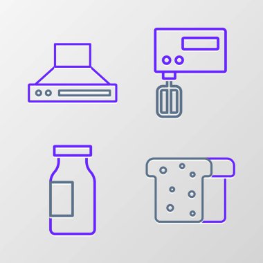 Ekmek Kızartma Şişe ile süt elektrikli karıştırıcı ve mutfak sökücü fan ikonu. Vektör.