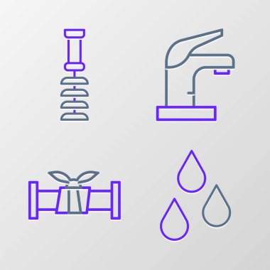 Su Damlası Endüstri Metalik Boru Musluğu ve Tuvalet Fırçası ikonu. Vektör.