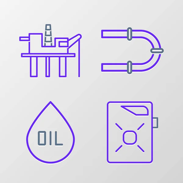 Set Line Canister Motor Oil Oil Drop Industry Pipe Platform — Stock Vector