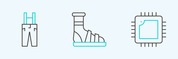 Nastavit Linkový Procesor Ikonou Kalhoty Cpu Ponožky Slippers Vektor — Stockový vektor