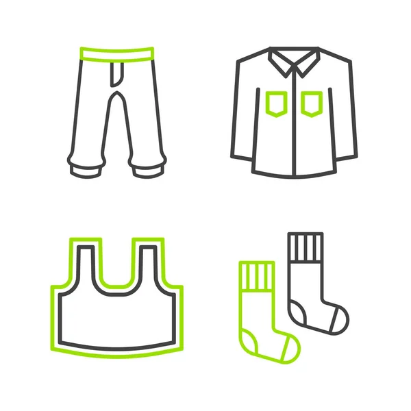 Set Line Calcetines Camisa Pantalón Icono Vector — Vector de stock