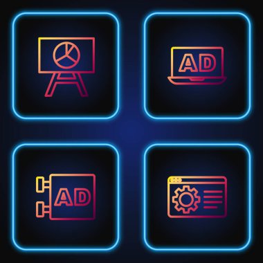 Satır Tarayıcı ayarı, Reklamcılık, grafik tablosu ve tahtayı ayarla. Renk simgeleri. Vektör.