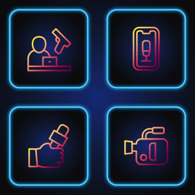 Sinema kamerası habercilik, suç ve mobil kayıt hattını ayarla. Renk simgeleri. Vektör.