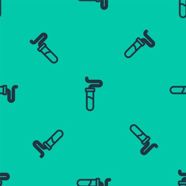 Mavi çizgi test tüpü ve matara kimyasal test ikonu yeşil arka planda izole edilmiş pürüzsüz desen. Laboratuvar cam levhası. Vektör.