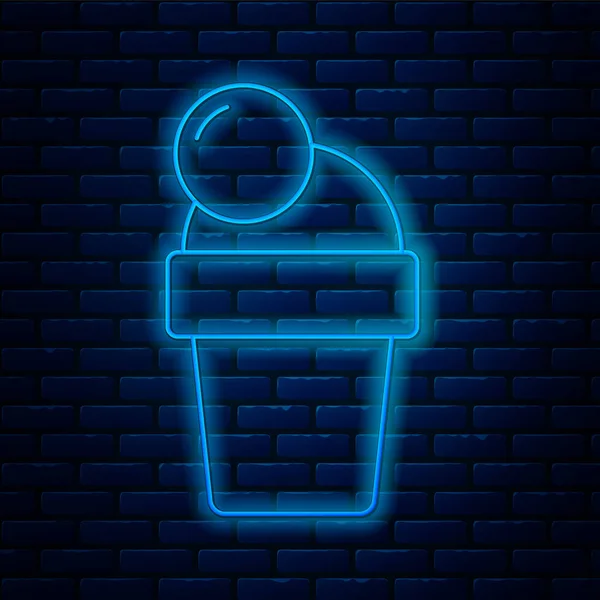 发光的霓虹灯线冰淇淋图标隔离在砖墙背景 甜蜜的象征 — 图库矢量图片