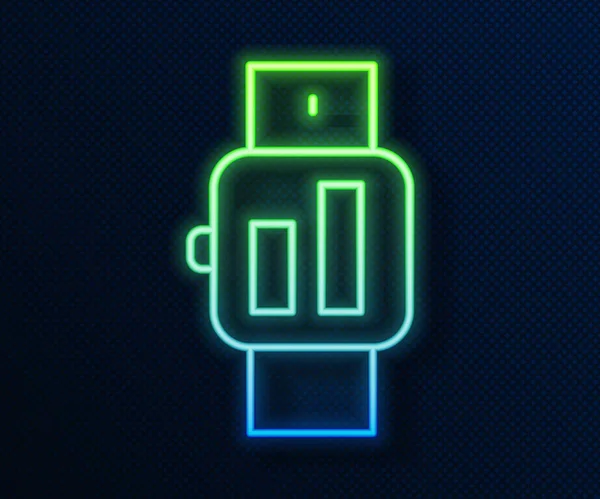 Zářící Neonová Čára Ikona Smartwatch Izolovaná Modrém Pozadí Vektor — Stockový vektor