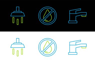 Hattı Su Musluğu Duşu 'na ayarla ve yasak simgeyi bırak. Vektör.