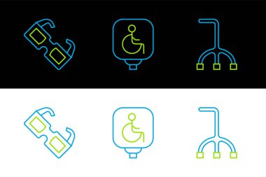 Yürüyen baston gözlük ve engelli tekerlekli sandalye ikonu. Vektör.