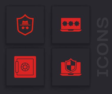 Dizüstü bilgisayarı kalkan, Incognito modu, şifre ve Güvenli simgeyle koru. Vektör.