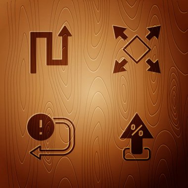 Percent yukarı ok, ok ve tahta arka planda birçok yönlü ayarla. Vektör.