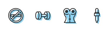 Sıralı kadın beli, sigara içilmez, yağ ikonlu Dumbbell ve Pipette. Vektör.