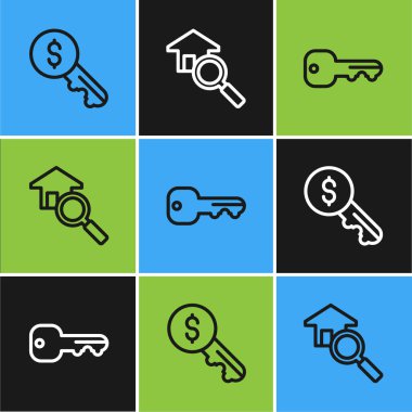 Kiralık Anahtar Evi ve Arama Evi simgesini ayarla. Vektör.