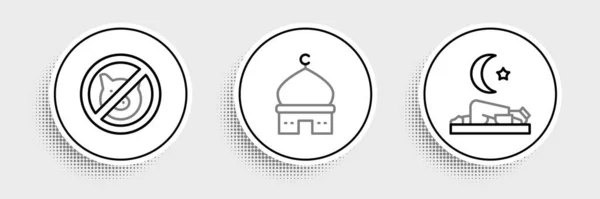 Définir Ligne Homme Musulman Prie Pas Cochon Icône Mosquée Vecteur — Image vectorielle