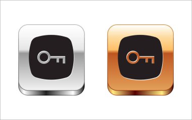 Siyah Anahtar simgesi beyaz arkaplanda izole edildi. Gümüş ve altın kare düğmeler. Vektör.