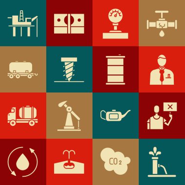 Petrol pompası veya pompa ayarlayın Jack Nature iş adamı borsa simsarı Ölçekli Döner sondaj çukur kazma platformu deniz ve fıçı petrol ikonu protesto tasarruf. Vektör.