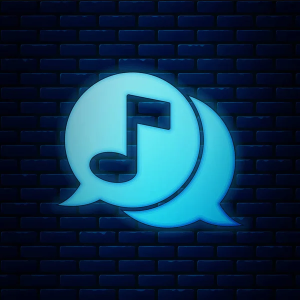 Glowing Neon Musical Note Speech Bubble Icon Isolated Brick Wall - Stok Vektor