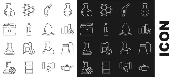 Set Line Kanystr Pro Motorový Olej Olej Plyn Průmyslové Továrny — Stockový vektor