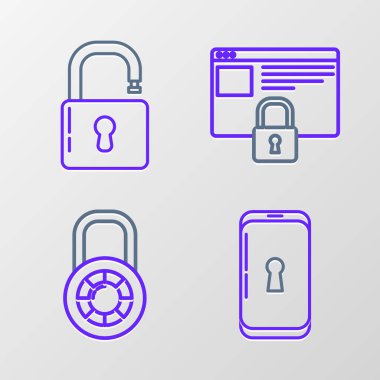 Smartphone satırını kilit güvenli kombinasyon tekerleği ile ayarla sitenizi HTTPS SSL 'e bağlayın ve asma kilit simgesini açın. Vektör.