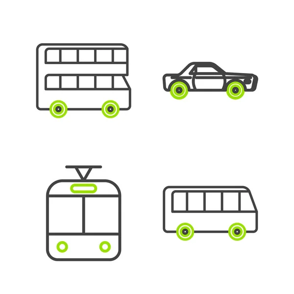 Setzen Sie Linie Bus Straßenbahn Und Eisenbahn Limousine Auto Und — Stockvektor