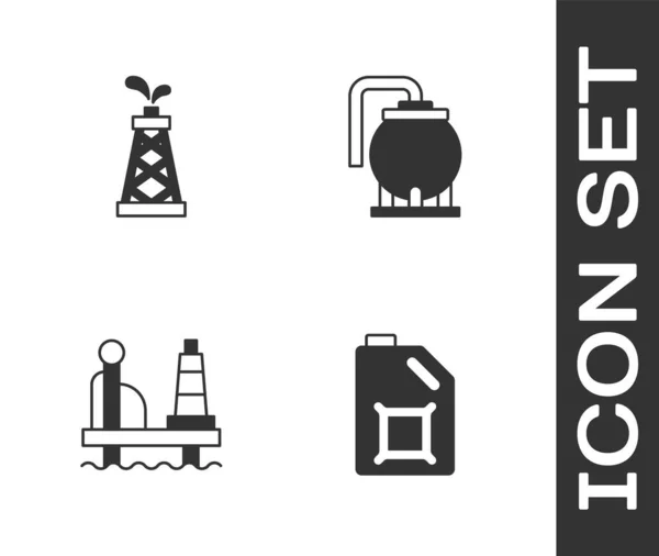 Set Bote Para Aceite Motor Plataforma Aceite Plataforma Mar Icono — Vector de stock