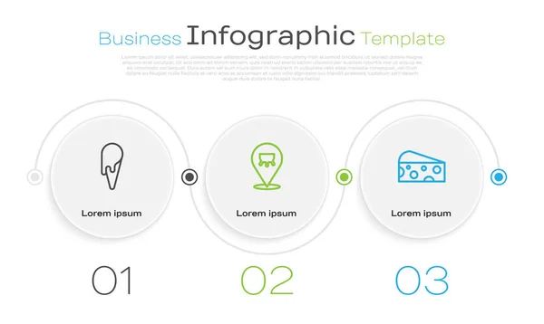 Set Line Helado Cono Gofre Udder Cheese Plantilla Infografía Empresarial — Vector de stock