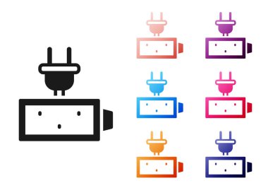 Siyah Batarya şarj seviyesi göstergesi simgesi beyaz arkaplanda izole edildi. Simgeleri renklendirin. Vektör.