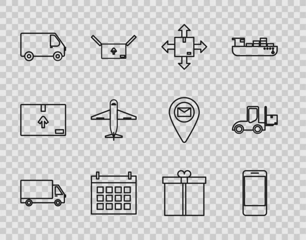 Establecer Línea Vehículo Carga Entrega Teléfono Móvil Con Seguimiento Entrega — Archivo Imágenes Vectoriales
