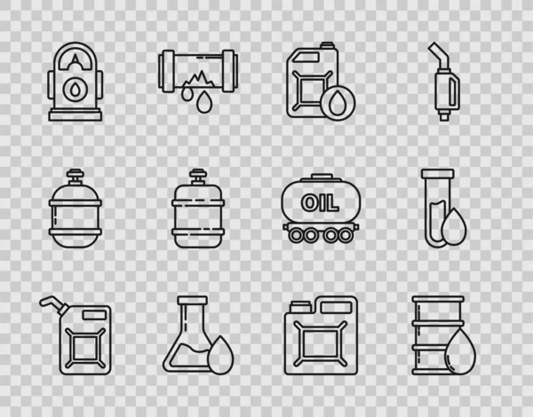 ラインを設定ガソリン用キャニスターバレルオイルモータマシンオイルガソリン試験管ガソリンスタンドプロパンタンクとアイコン ベクトル — ストックベクタ