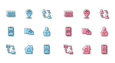 Çevrimiçi çalışan görüntülü sohbet konferansını ayarla Freelancer kamera kapalı ve simge. Vektör.