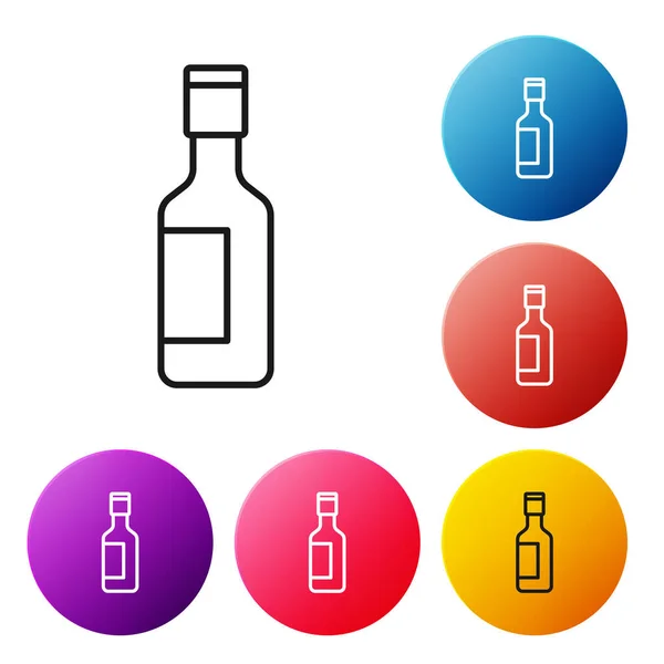 Linea Nera Icona Bottiglia Vino Ebraico Isolato Sfondo Bianco Set — Vettoriale Stock