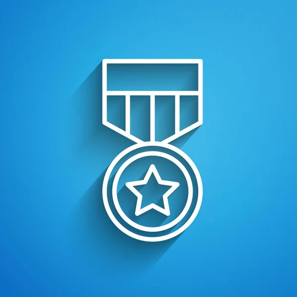 Bílá Čára Vojenská Odměna Medaile Ikon Izolované Modrém Pozadí Vojenské — Stockový vektor