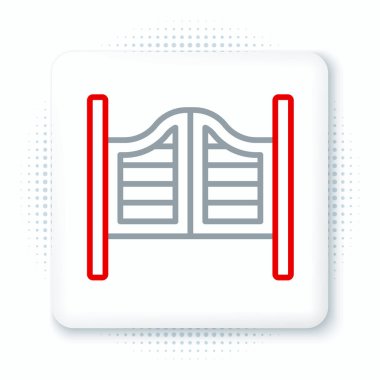 Eski batı sallanan salon kapısı simgesi beyaz arka planda izole edildi. Renkli taslak konsepti. Vektör.