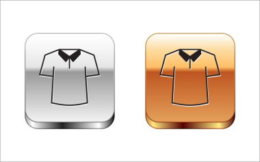 Siyah Gömlek simgesi beyaz arkaplanda izole edilmiş. Gümüş ve altın kare düğmeler. Vektör.