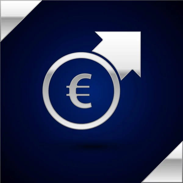 Финансовый Рост Серебра Иконка Евро Изолированы Темно Синем Фоне Увеличение — стоковый вектор