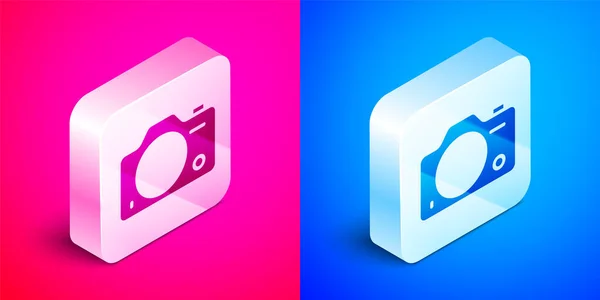 Isometric Photo Camera Icon Isolated Pink Blue Background Foto Camera — Stock Vector