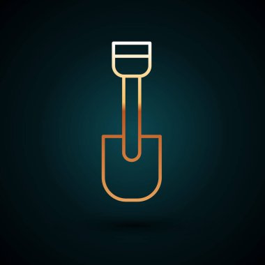 Altın çizgili kürek oyuncak ikonu koyu mavi arka planda izole edilmiş. Vektör.