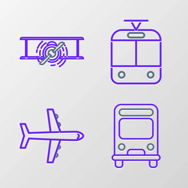 Set Linie Bus Plane Tram Und Eisenbahn Und Old Retro — Stockvektor