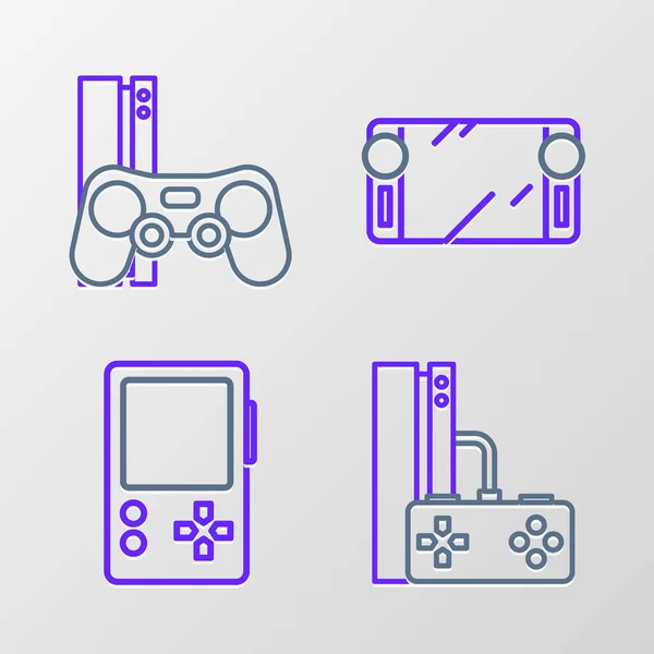 Oyun Konsolunu Joystick Taşınabilir Video Oyunu Simgesi Ile Ayarla Vektör — Stok Vektör