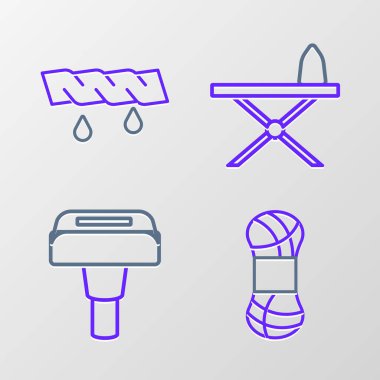 İplik İpliği Buharlı Buharlı Ütü Ütüleme Kurulu ve Sıkıştırma Kıyafet Simgesi. Vektör.