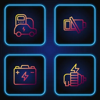 Elektrikli araba aküsü ve Low hattını ayarlayın. Renk simgeleri. Vektör.