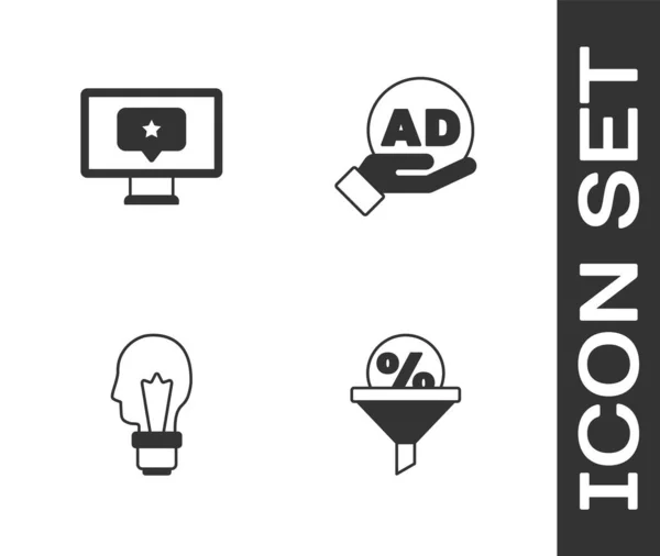 Set Lead Management Monitor Star Light Bulb Concept Idea Advertising — Stock Vector