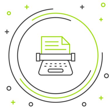 Beyaz arkaplanda satır geridönüş daktilo ve kağıt sayfa simgesi izole edildi. Renkli taslak konsepti. Vektör.