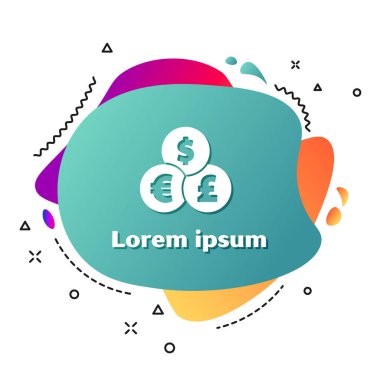 Beyaz para birimi simgesi beyaz arkaplanda izole edildi. Para transferi sembolü. Bankacılık işareti. Sıvı şekilli soyut pankart. Vektör.