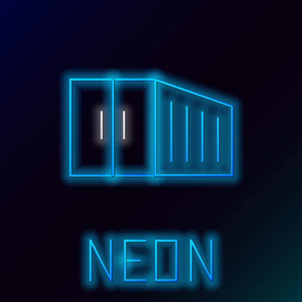 Gloeiende Neon Lijn Container Pictogram Geïsoleerd Zwarte Achtergrond Crane Tilt — Stockvector